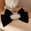 New Pearl Flannel Red Black Big Hair Barrettes Bow Knot Fashion Accessories Hairpin Korean Luxury Spring Clip